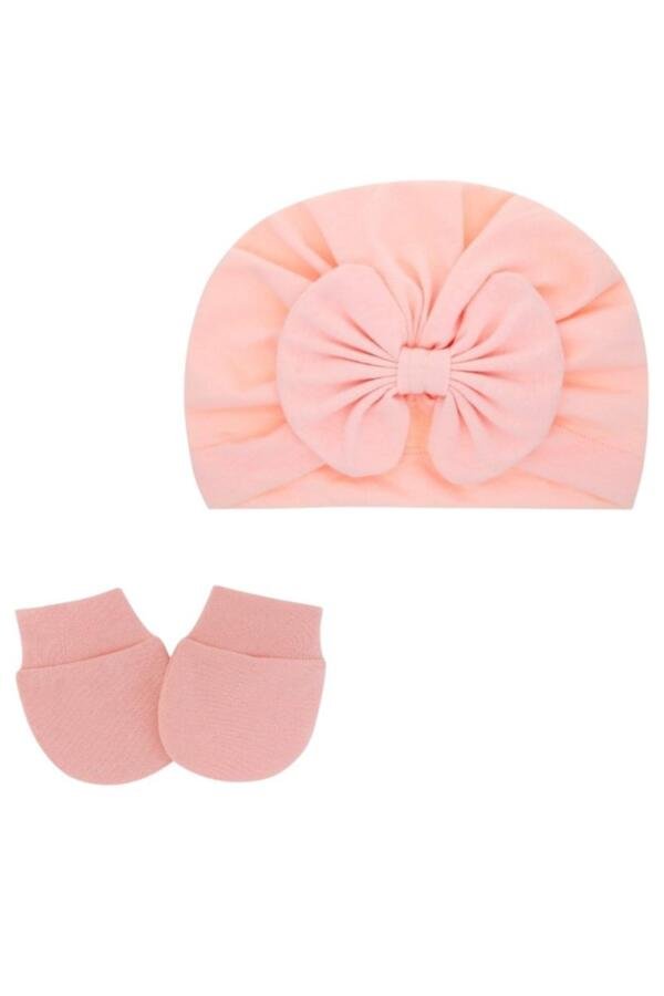 Set of 2 TinyTwist Baby Turban and Mittens Peach