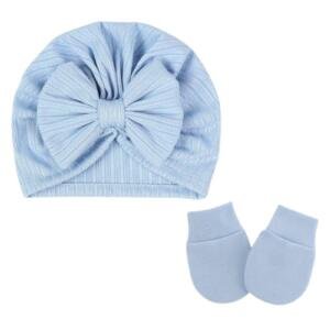 BabyBow Turban Hat and Mittens Blue