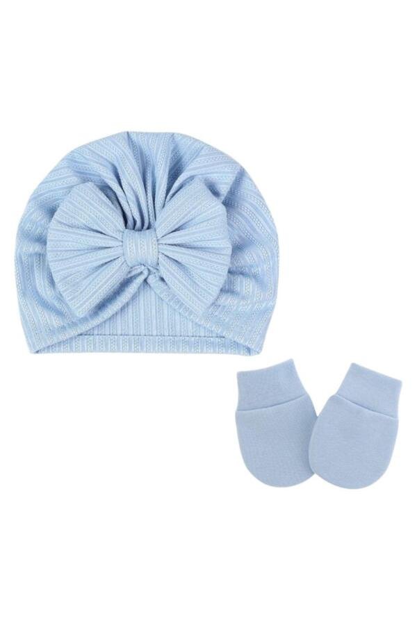 BabyBow Turban Hat and Mittens Blue