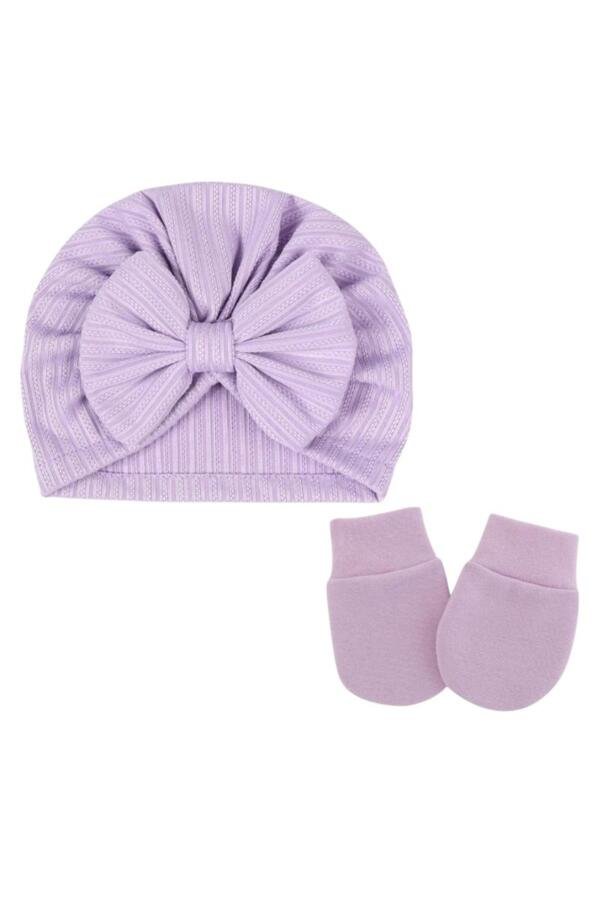 BabyBow Turban Hat and Mittens Purple