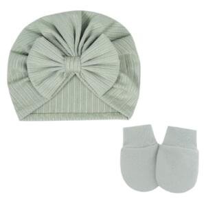 BabyBow Turban Hat and Mittens Olive Green