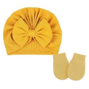 BabyBow Turban Hat and Mittens Yellow
