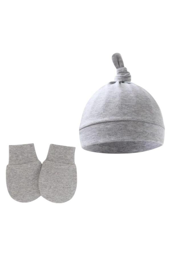 2 pcs TinyTops Baby Beanie and Mittens Gray