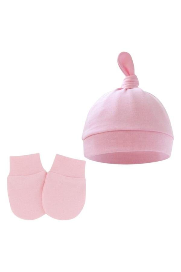 2 pcs TinyTops Baby Beanie and Mittens Pink