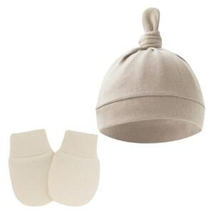 2 pcs TinyTops Baby Beanie and Mittens Beige