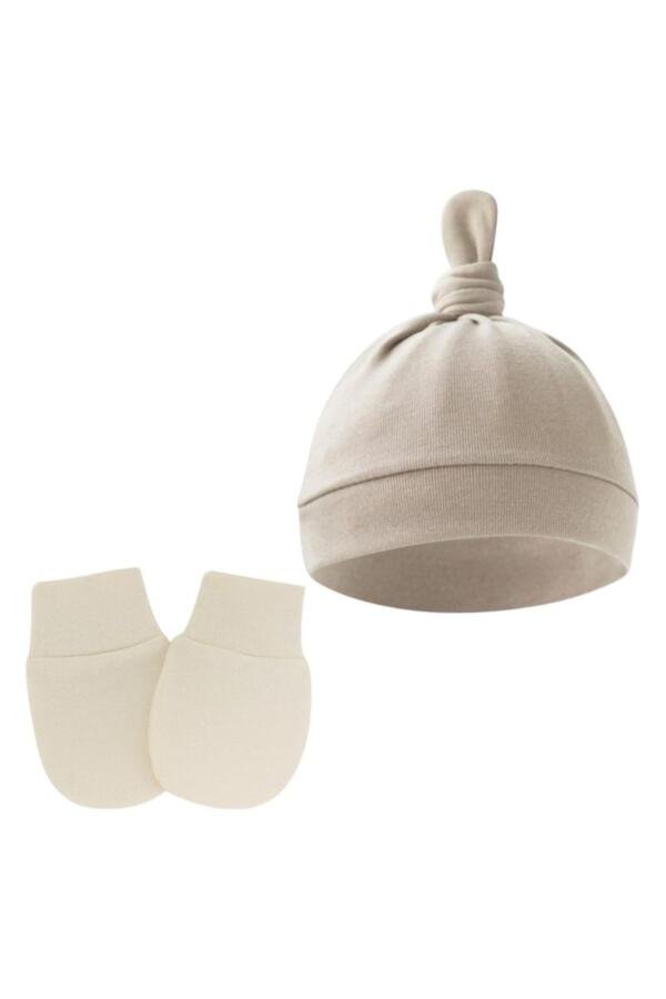 2 pcs TinyTops Baby Beanie and Mittens Beige