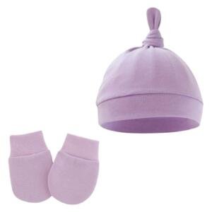 2 pcs TinyTops Baby Beanie and Mittens Purple