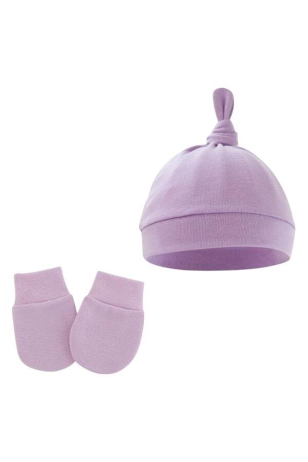2 pcs TinyTops Baby Beanie and Mittens Purple