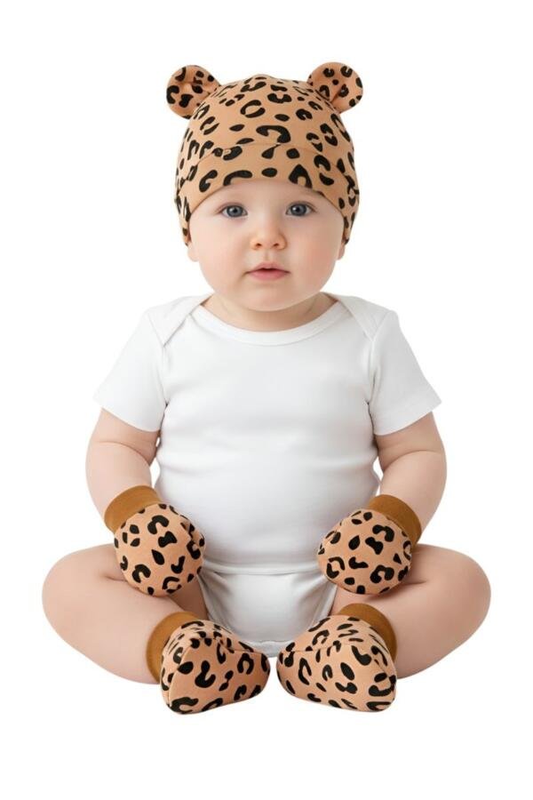 Leopard Print Hat, Mittens & Booties Set