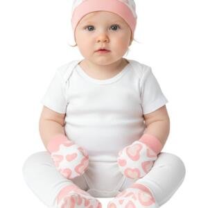 Pink Heart Hat, Mittens & Booties Set