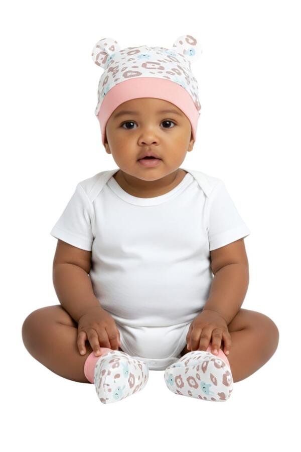 Leopard Pink Print Baby Hat, Mittens & Booties Set