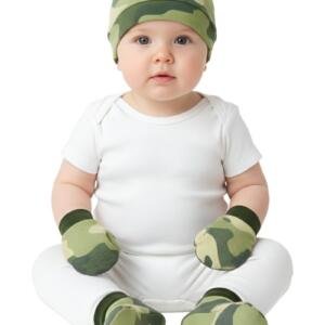 Green Camo Baby Hat, Mittens & Booties Set