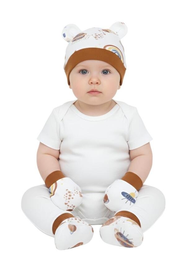 Space Print Baby Hat, Mittens & Booties Set