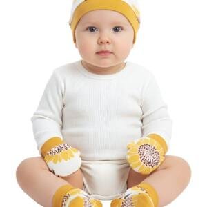 Sunflower Baby Hat, Mittens & Booties Set