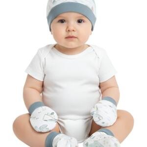 Whale Print Baby Hat, Mittens, and Booties Set Blue