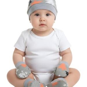 Pine Tree Print Baby Hat, Mittens, and Booties Set