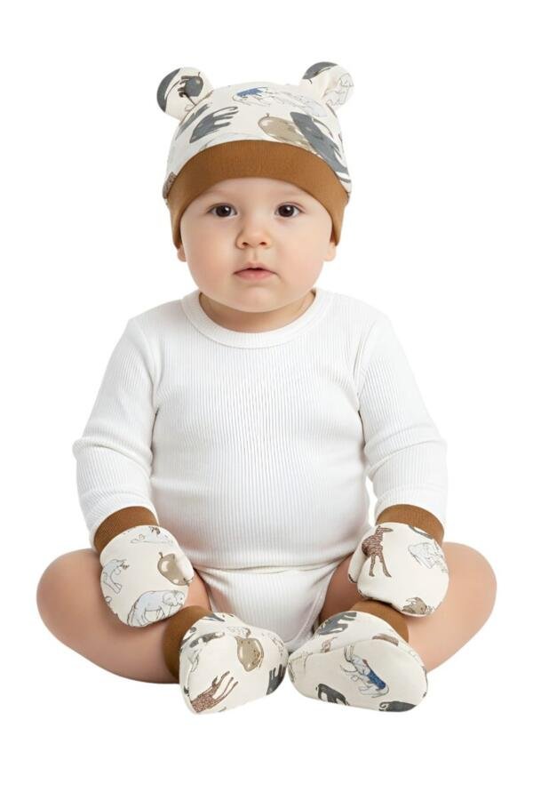 Animal Print Baby Hat, Mittens, and Booties Set