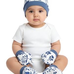 Flowers and Leaves Print Baby Hat, Mittens, and Booties Set