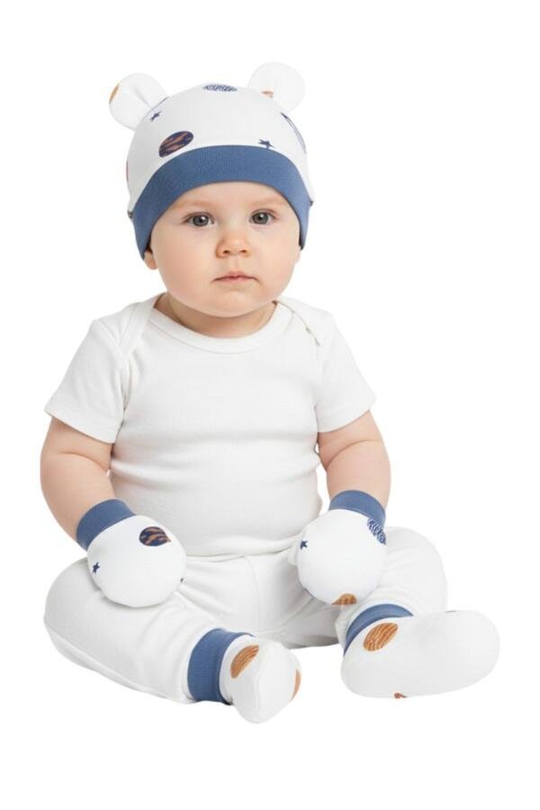 Planets Print Baby Hat, Mittens, and Booties Set
