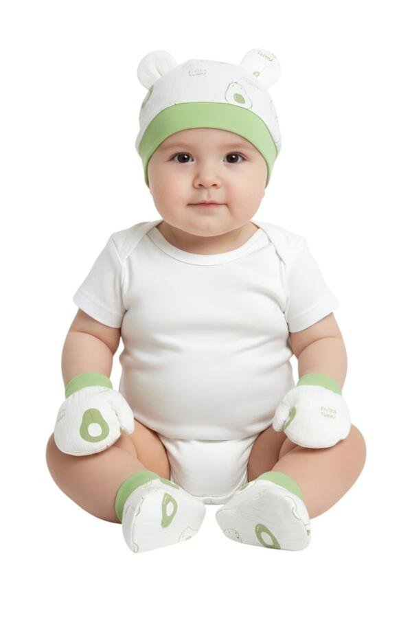 Avocado Print Baby Hat, Mittens, and Booties Set