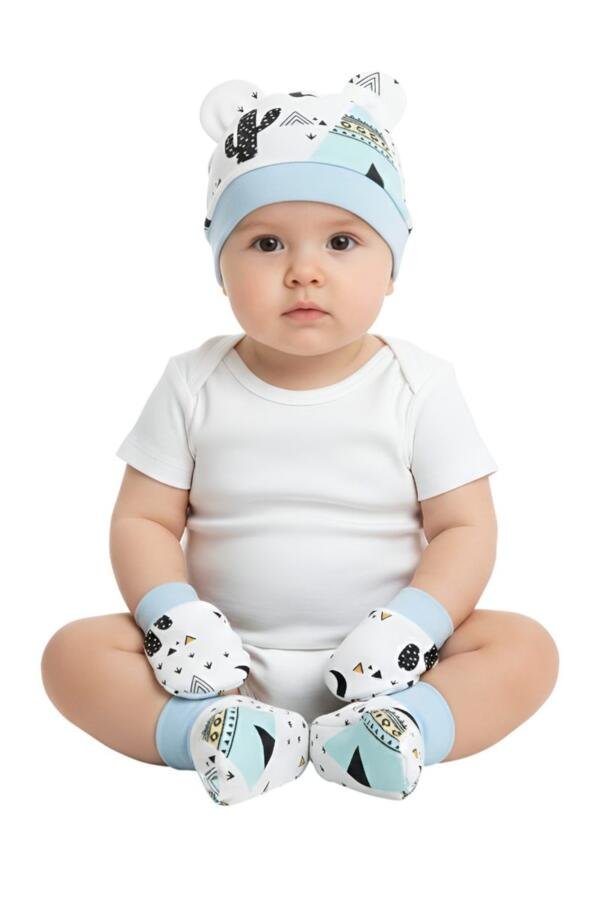 Cactus Print Baby Hat, Mittens, and Booties Set