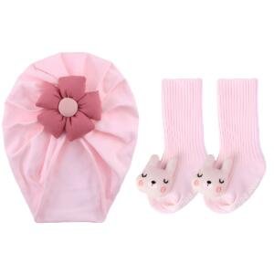 Newborn Baby Turban Cap & Anti-Slip Bunny Socks Gift Set