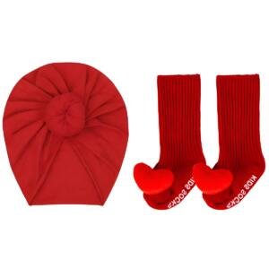 Newborn Baby Turban Cap & Anti-Slip Heart Socks Gift Set