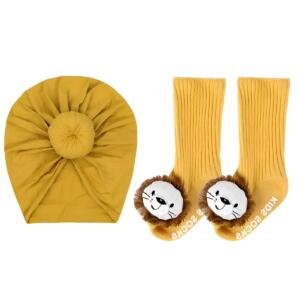 Newborn Baby Turban Cap & Anti-Slip Lion Socks Gift Set