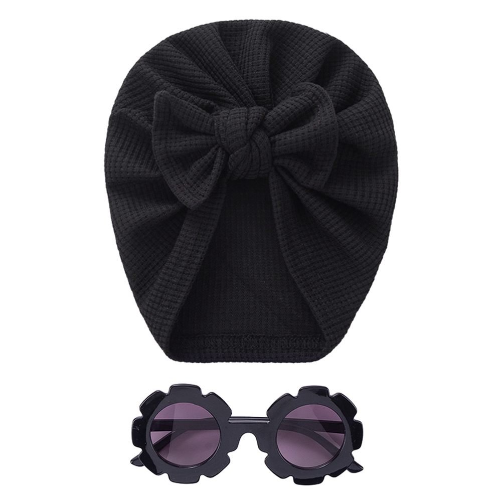 Baby Turban Hat & Flower Sunglasses Set Black