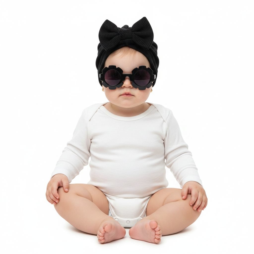 Baby Turban Hat & Flower Sunglasses Set Black – photo 2