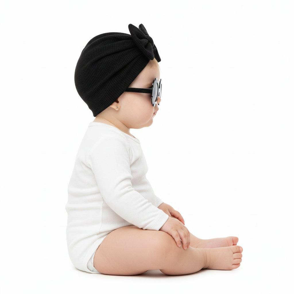 Baby Turban Hat & Flower Sunglasses Set Black – photo 3