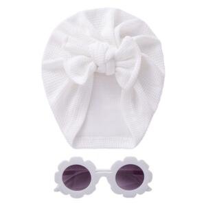 Baby Turban Hat & Flower Sunglasses Set White
