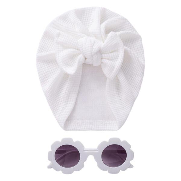 Baby Turban Hat & Flower Sunglasses Set White