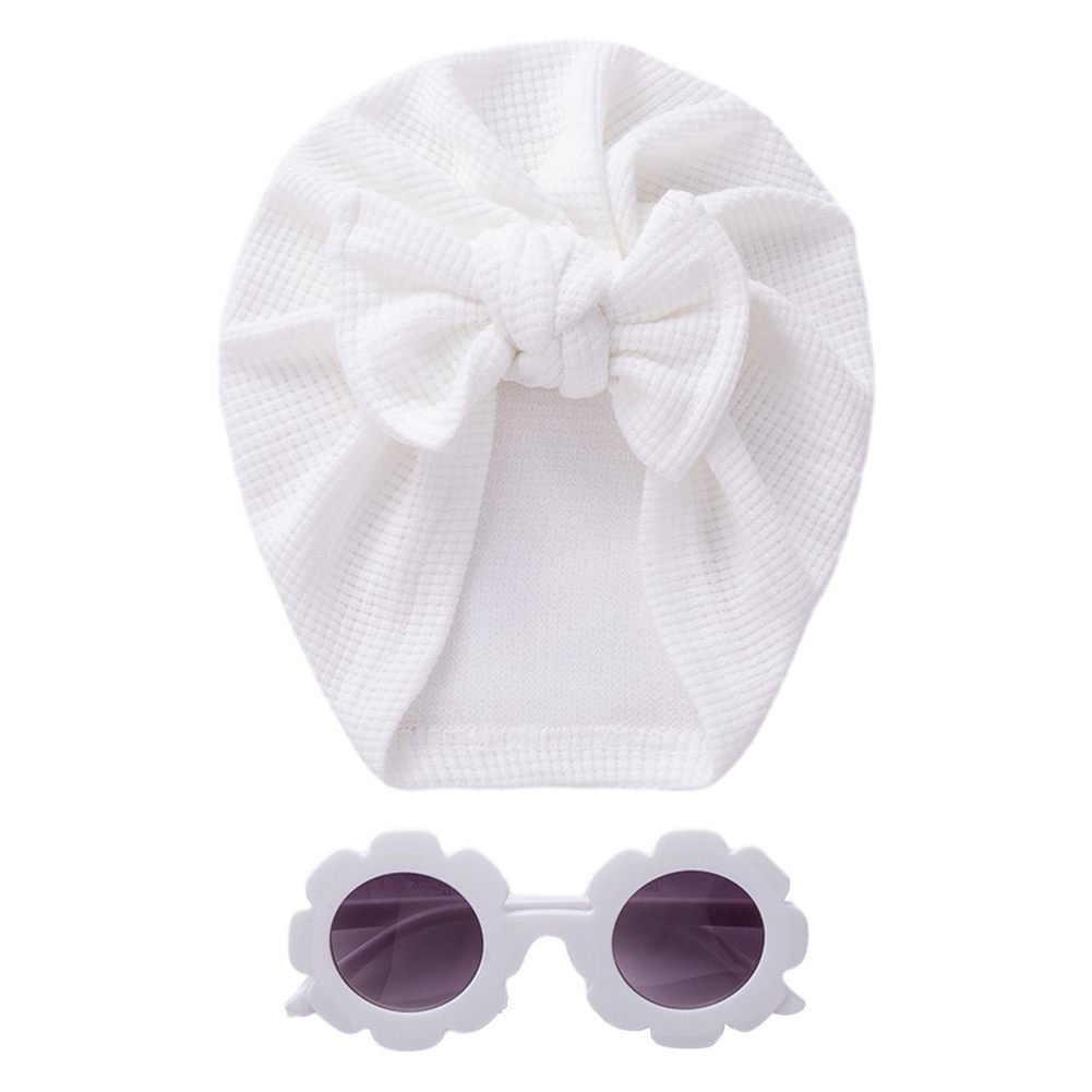 Baby Turban Hat & Flower Sunglasses Set White