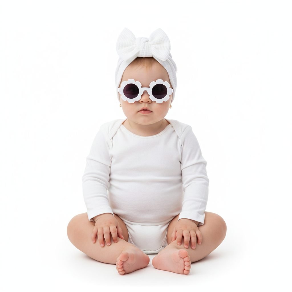 Baby Turban Hat & Flower Sunglasses Set White – photo 2