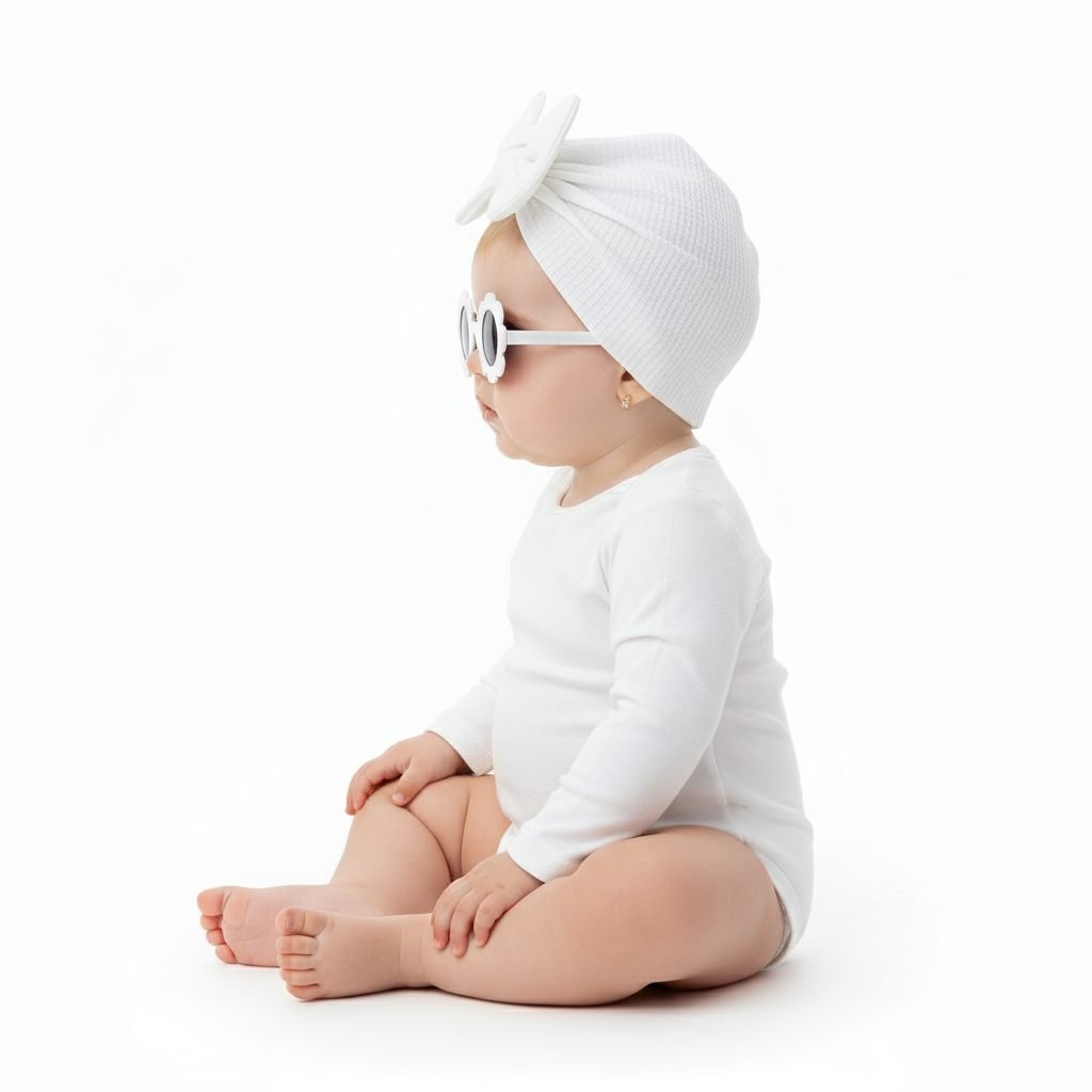 Baby Turban Hat & Flower Sunglasses Set White – photo 3