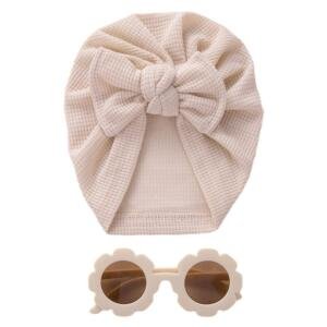 Baby Turban Hat & Flower Sunglasses Set Beige