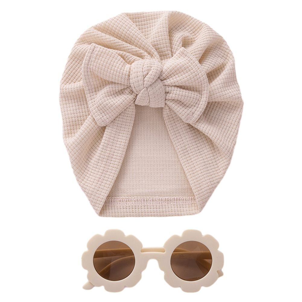 Baby Turban Hat & Flower Sunglasses Set Beige