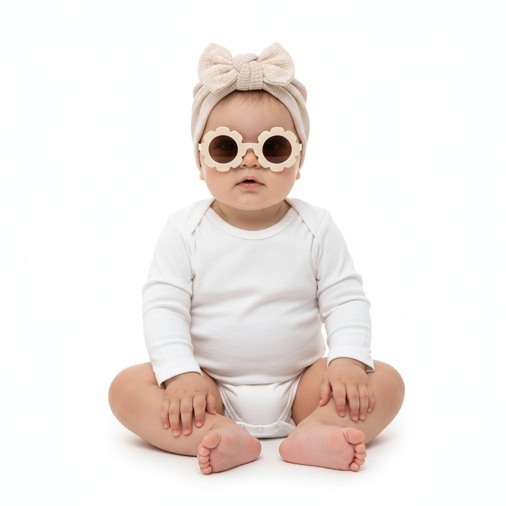 Baby Turban Hat & Flower Sunglasses Set Beige – photo 2