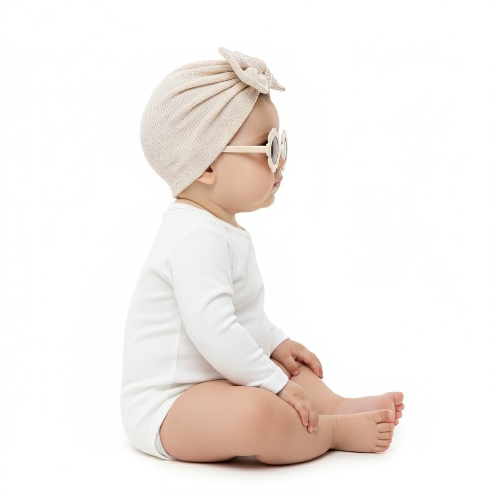 Baby Turban Hat & Flower Sunglasses Set Beige – photo 3