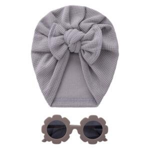 Baby Turban Hat & Flower Sunglasses Set Grey