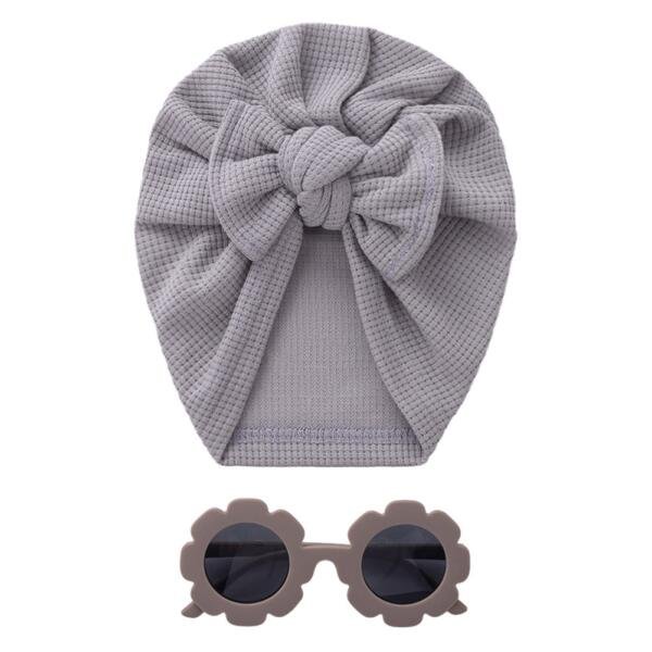 Baby Turban Hat & Flower Sunglasses Set Grey