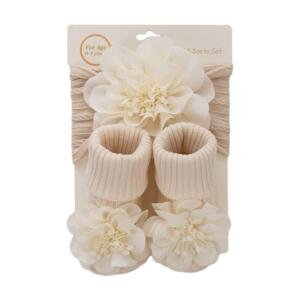 Little Blossom' Floral Headband & Bootie Socks Set Beige