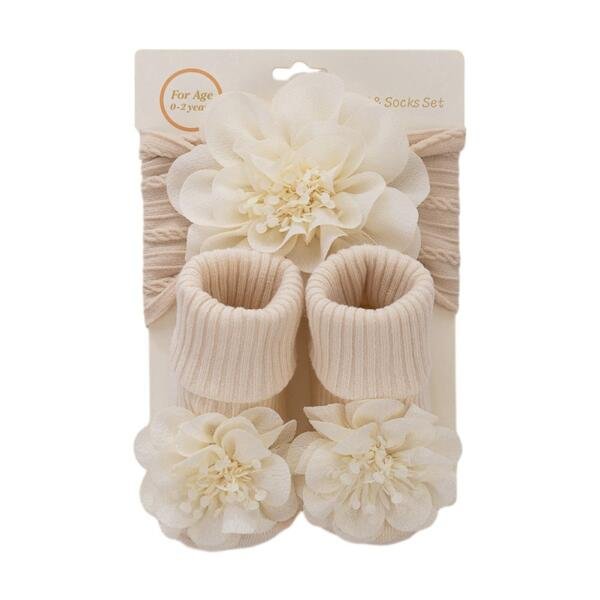 Little Blossom' Floral Headband & Bootie Socks Set Beige
