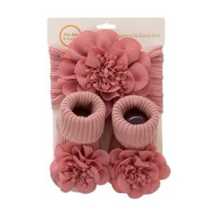 Little Blossom' Floral Headband & Bootie Socks Set Dark Pink