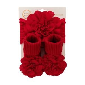 Little Blossom' Floral Headband & Bootie Socks Set Red