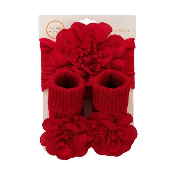 Little Blossom' Floral Headband & Bootie Socks Set Red