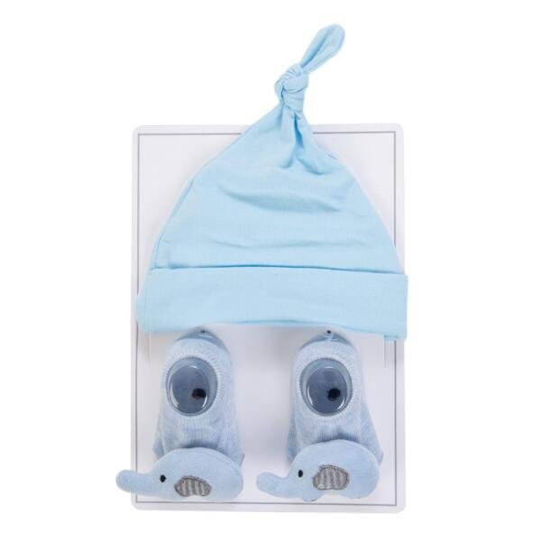 Little Boss Baby Knot Hat & Elephant Blue Socks Set