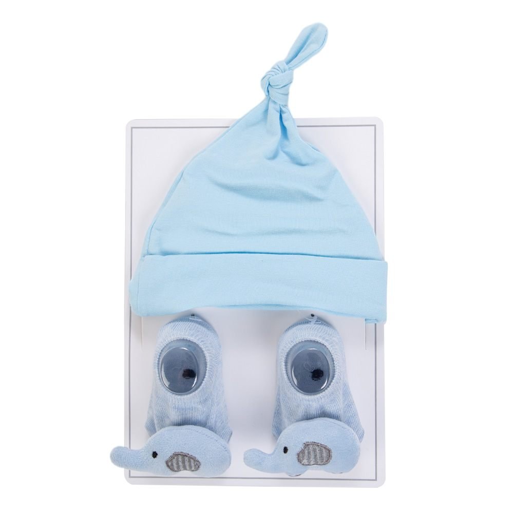 Little Boss Baby Knot Hat & Elephant Blue Socks Set