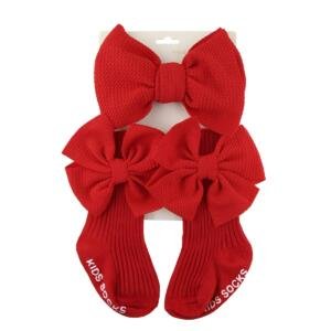 Triple Bow Charm Baby Headband & Socks Set Red